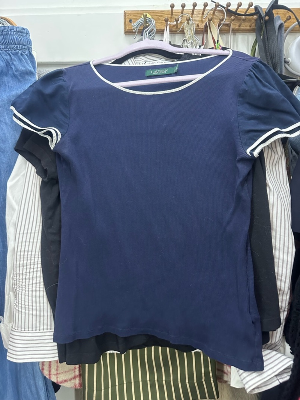 Lauren Ralph Lauren Navy Short Sleeve Tee with White Trim Accents